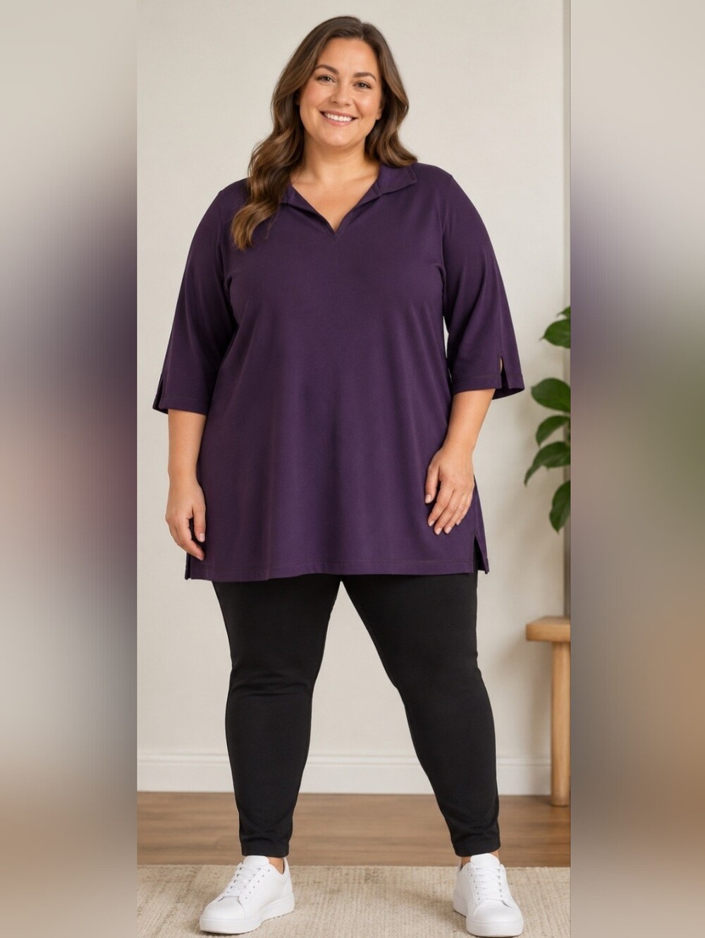 Avenue Plus Size 22/24 Purple Tunic Top 3/4 Sleeve Split Hem